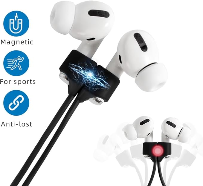 Magnetic Anti-Lost Straps for AirPods,4 Pack Ultra Strong Magnetic AirPods Strap Anti-Lost Neck Rope Cord,Soft Silicone Sports Lanyard Compatible with AirPods 1&2/ Pro /2nd/3rd (2Black+2White)