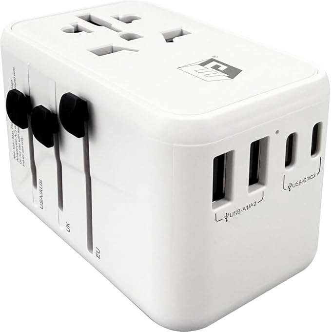 EP 65W International Travel Adapter, Universal Power Charger Outlet with 3 USB-C and 2 USB-A Ports, Worldwide Plug Adaptor Wall Charger, Compatible with US/CA/EU/UK/AU/JP ＆ 150+ Countries - White