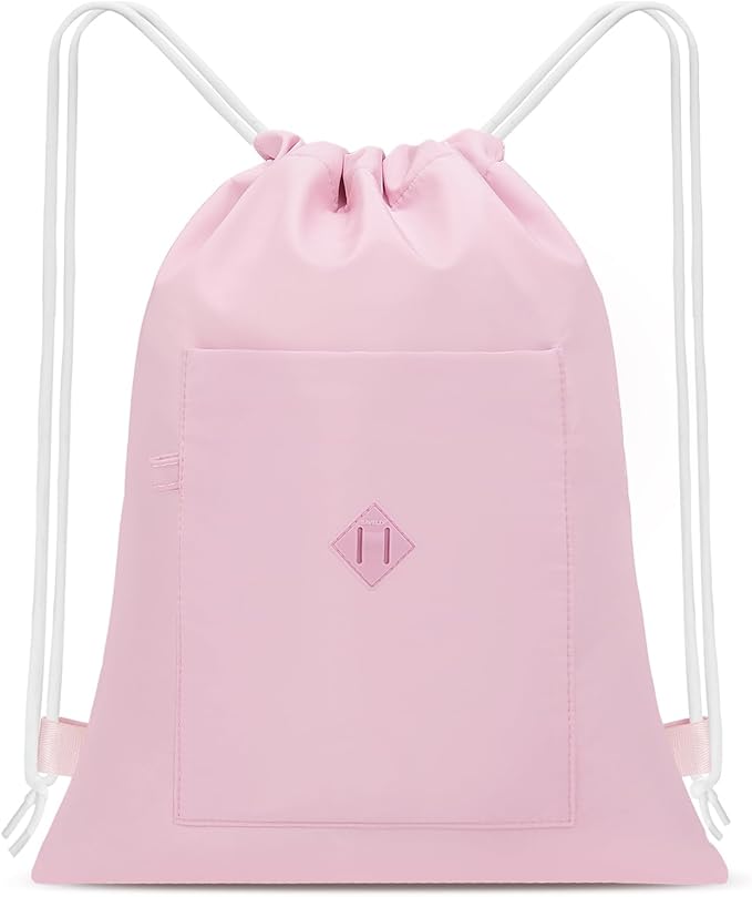 BAVELOE Drawstring Backpack Sports Gym Sackpack with Pockets Water Resistant Cinch String Bag for Women Men（Pink）