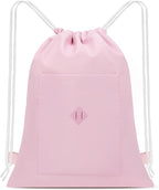 BAVELOE Drawstring Backpack Sports Gym Sackpack with Pockets Water Resistant Cinch String Bag for Women Men（Pink）