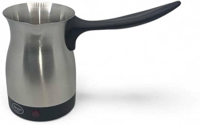 Electric Turkish Coffee Maker Kettle Pot Stainless Steel Cool Touch Handle Travel Size, Fast Boil & Keeps Water Boiling for Arabic & Greek Coffee, Tea 0.3L (SILVER)