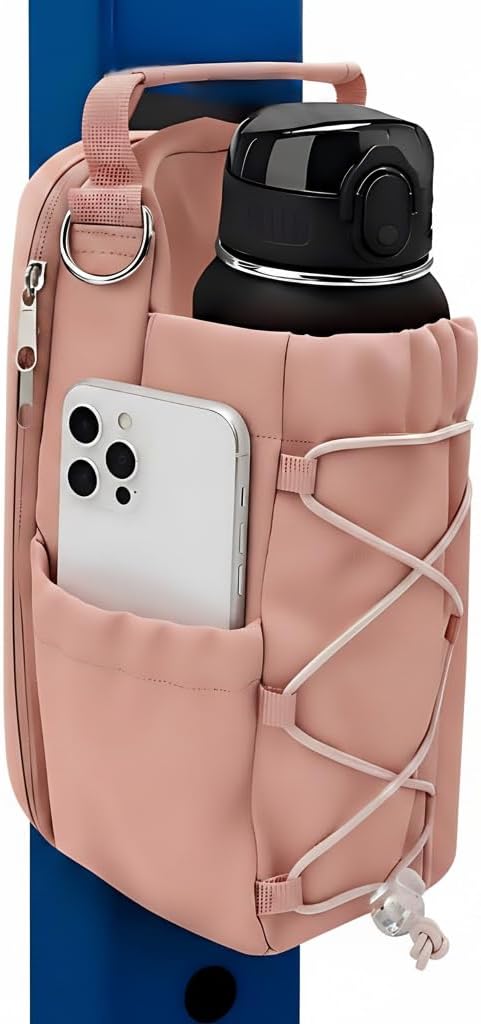 Magnetic Gym Bag for Men Women-Water Bottle Carrier Holder with Strap & Phone Pockets for 40oz Tumbler with Handle, 4 Built-in Magnets Small Gym Bag for Sports, (Pink)