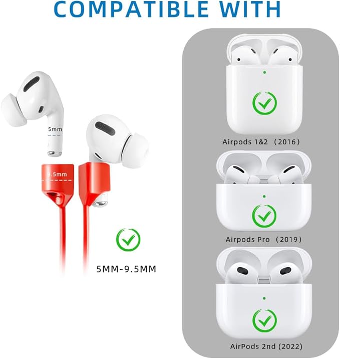 Magnetic Anti-Lost Straps for AirPods,4 Pack Ultra Strong Magnetic AirPods Strap Anti-Lost Neck Rope Cord,Soft Silicone Sports Lanyard Compatible with AirPods 1&2/ Pro /2nd/3rd (White+Red+Green+Pink)