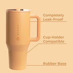 HydroJug Traveler - 32 oz Water Bottle with Handle & Flip Straw - Fits in Cup Holder, Leak Resistant Tumbler-Reusable Insulated Stainless Steel & Rubber Base - Gifts for Women & Men, Marigold