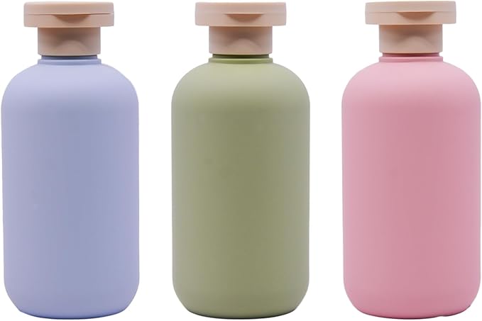 3 Pack Leakproof Travel Bottles 6.8oz | Squeeze Shampoo & Lotion Containers with Locking Flip Caps | Food Grade HDPE/PP for Toiletries, Gym, Camping (Green+Blue+Pink)