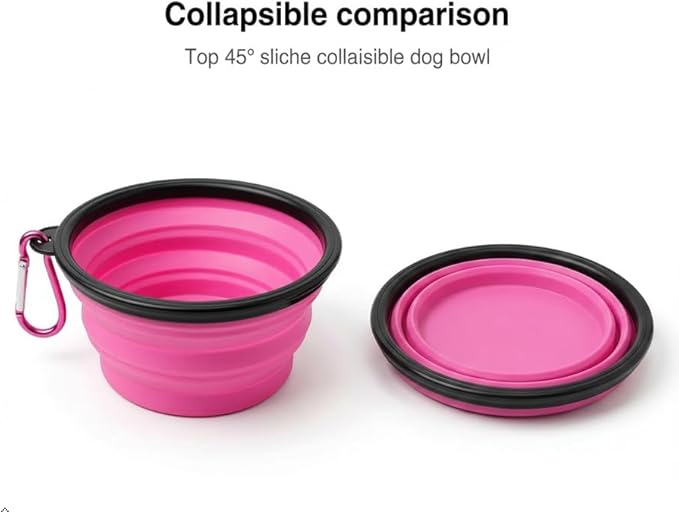 Silicone Foldable Pet Food Water Feeder, Collapsible Travel Bowl for Dog and Cat, Outdoor Portable (Pink)