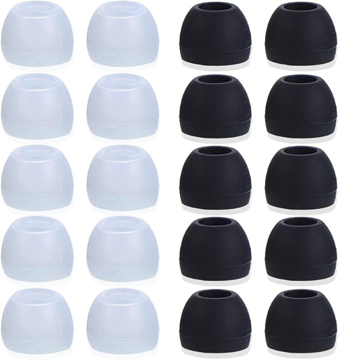 20 Pcs Medium Silicone Earbud Cap Tip Cover Replacement - 10 Black, 10 Clear Title