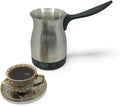 Electric Turkish Coffee Maker Kettle Pot Stainless Steel Cool Touch Handle Travel Size, Fast Boil & Keeps Water Boiling for Arabic & Greek Coffee, Tea 0.3L (SILVER)