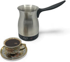 Electric Turkish Coffee Maker Kettle Pot Stainless Steel Cool Touch Handle Travel Size, Fast Boil & Keeps Water Boiling for Arabic & Greek Coffee, Tea 0.3L (SILVER)