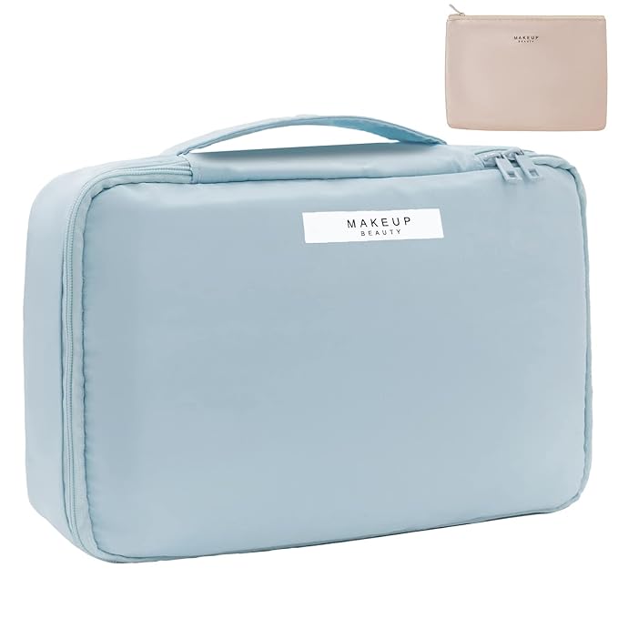 Queboom Travel Makeup Bag Cosmetic Bag Makeup Bag Toiletry bag for women and men (Blue)