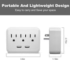 USB Wall Charger Socket Extender - Featuring 2 USB Charging Ports, 3 Outlet Plugs, Socket Adapter, Compact Travel Plug Extension, White