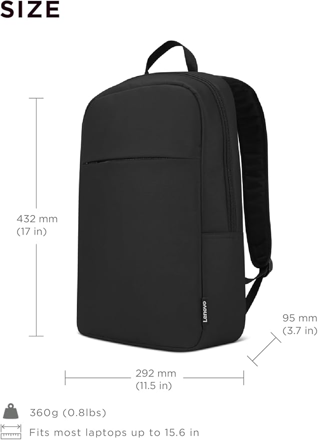 Lenovo Laptop Backpack B215 for Computers Up to 15.6-Inch – Multi Compartment Water Repellant Bag for Travel, Professional Use, College, Work - Black (Large)