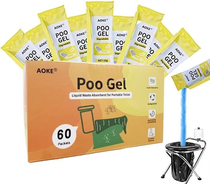 AOKE Portable Toilet Powder, Lemon 60 Pack Poo Gel for Camping Eco Absorbent Gel Liquid Waste Gelling and Deodorizing Powder, Emergency Toilet Waste Treatment for Outdoor Camping Hiking