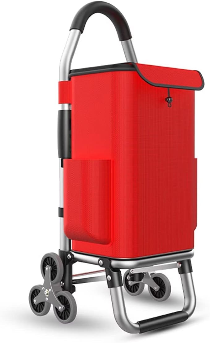 Lightweight Folding Cart on 6 Wheels 36L Stair Climbing Trolley with Detachable Waterproof Oxford Bag for Groceries Shopping and Travel - Red
