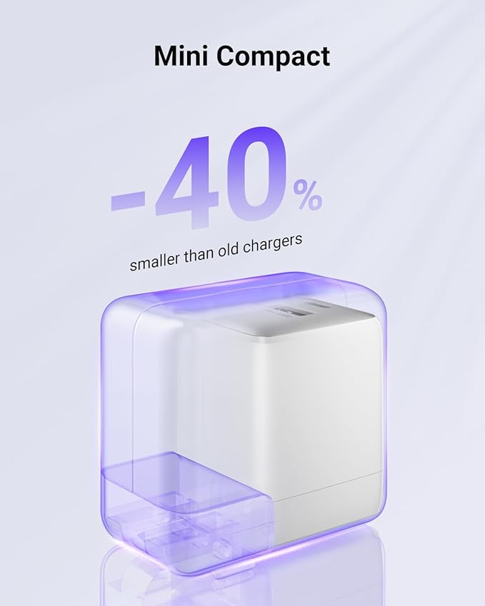 wegear USB C Fast Charging Charger, 30W Dual-Port GaN Nano Charger with Foldable Plug for iPhone 16/15 Series, iPad, Galaxy S24 Ultra and More Series, (White, 1 Pack)