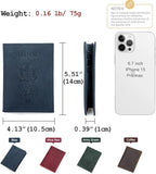 CONTACTS Full Grain Leather Passport Holder RFID Blocking Travel Passport Wallet Compatible with Airtag Passport Cover Case with 4 Card Slots, Coin Pocket (US Passport Stamp, Blue)