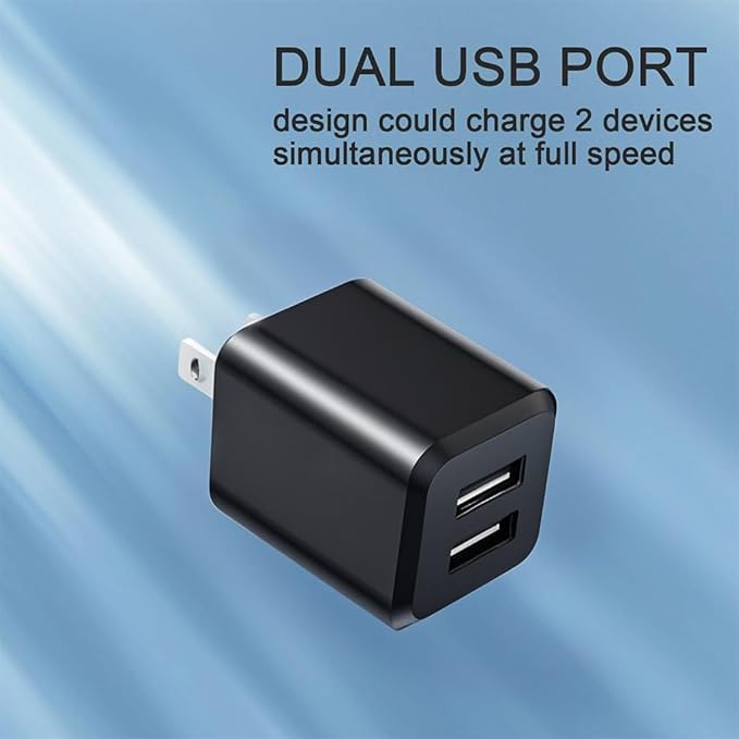 USB Wall Charger, Dual Port USB Cube Power Adapter Charger Plug Block Charging Box, Dual Port Wall Fast Charging Adapter, Compatible for i Phone 14 13 12 11，Black