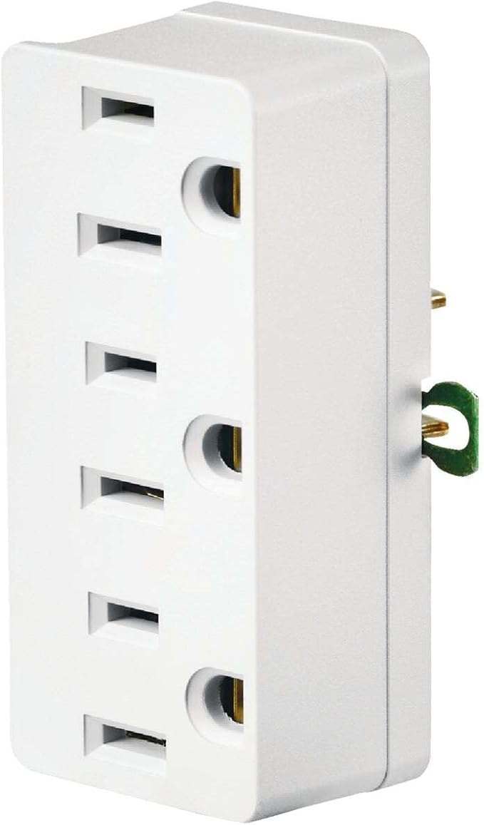 Leviton Amp, 125 Volt, Grounding Triple Outlet Adapter, 698-W-15, White
