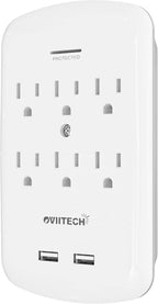 Oviitech 6 Outlet Surge Protector,900 Joules Wall Adapter Tap with 2 USB Charger, Dual 3.1A USB Ports, 3-Prong Wall Mount Outlet Plugs,ETL Listed,White