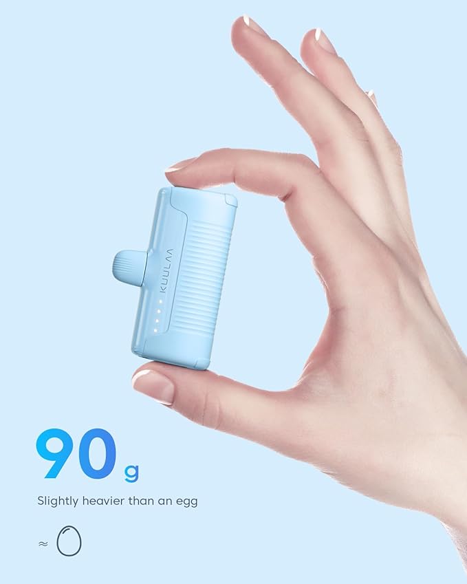 Kuulaa Portable Charger USB C with Built-in USB-C Plug, 4500mAh Mini Power Bank Small Battery Pack for iPhone 15/16,Samsung S22/S23 & Android (Blue)
