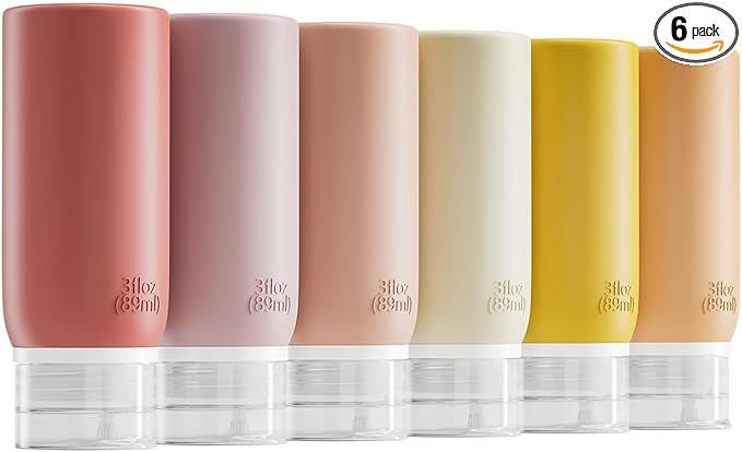 6 Pack Travel Bottles for Toiletries - TSA Approved 3oz Leakproof Travel Size Containers, BPA Free Silicone Refillable Squeezable Bottles, Travel Essentials for Shampoo and Conditioner (Cream)