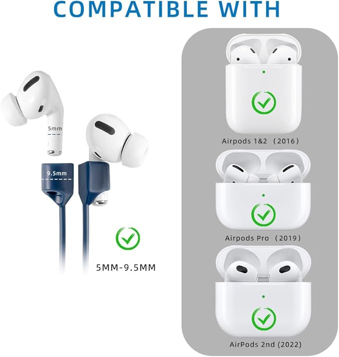 Magnetic Anti-Lost Straps for AirPods,4 Pack Ultra Strong Magnetic AirPods Strap Anti-Lost Neck Rope Cord,Soft Silicone Sports Lanyard Compatible with AirPods 1&2/ Pro /2nd/3rd (Black/White/Grey/Blue)
