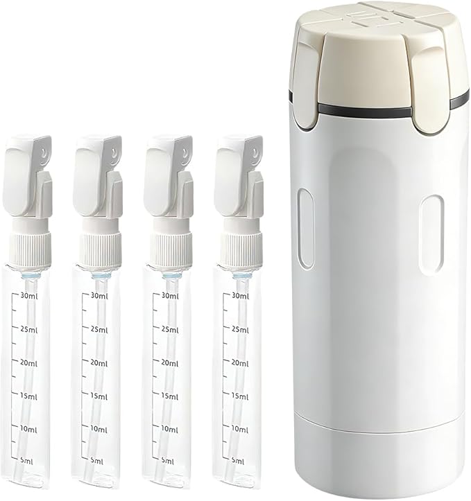 4-in-1 Travel Dispenser Bottle Refillable, 2026 New 4 Pack 30ML Travel Bottles for Toiletries, Leak Proof Travel Size Containers, Shampoo and Conditioner Bottles (Green+White) (White)