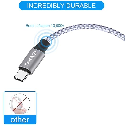 USB to USB C Cable (3Pack 6ft) USB A to Type C Cable Fast Charging Nylon Braided Data Sync Transfer Cord USB C Charger for iPhone 17 Pro Max/17 Air/16e/16 15 Pro/15 Plus/Galaxy S20 S10 Note 20(White)