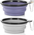 Dog Bowl Pet Collapsible Bowls, 2 Pack Collapsible Dog Water Bowls for Cats Dogs, Portable Pet Feeding Watering Dish for Walking Parking Traveling with 2 Carabiners (Small, Purple & Concrete Gray)