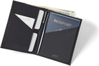 Allett Travel Wallet, Onyx Black | Leather, Thin Bifold, RFID Blocking, Minimalistic, Front Pocket | Holds Up To 10 Cards & Passport | For Men & Women