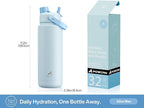 POWCAN 32 oz Insulated Water Bottle with 2-in-1 Straw and Spout Lid, Keep Cold 24H, Leak-Proof, BPA-Free, Double Wall Stainless Steel Water Bottle for Sports, Gym, Travel, and School (Sea Breeze)