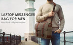 Vintage Genuine Leather Waxed Canvas Briefcase Large Satchel Shoulder Bag Rugged Computer 15.6" Laptop Bag