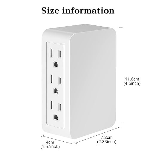 FiiMan 6 Outlet Wall Adapter, UL Listed 3-Prong Grounded Outlet to The Side, Wall Plug Side Access Adapter, 6 Way Outlet Extender Tap, White (2)