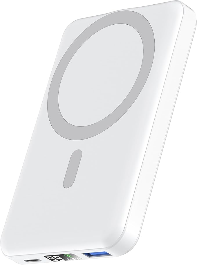 podoru for Magsafe Power Bank, 10000mAh Magnetic Portable Charger with 22.5W PD Fast Charging USB-C Cable LED Display Wireless Battery Pack for iPhone 17/16/15/14/13/12 Series-White