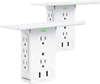 Socket Wall Shelf-CFMASTER 10 Port Surge Protector Wall Outlet, 8 Electrical Outlet Extenders and 2 USB Ports 2.4A, with Removable Built-In Shelf, FCC Listed (2, White)