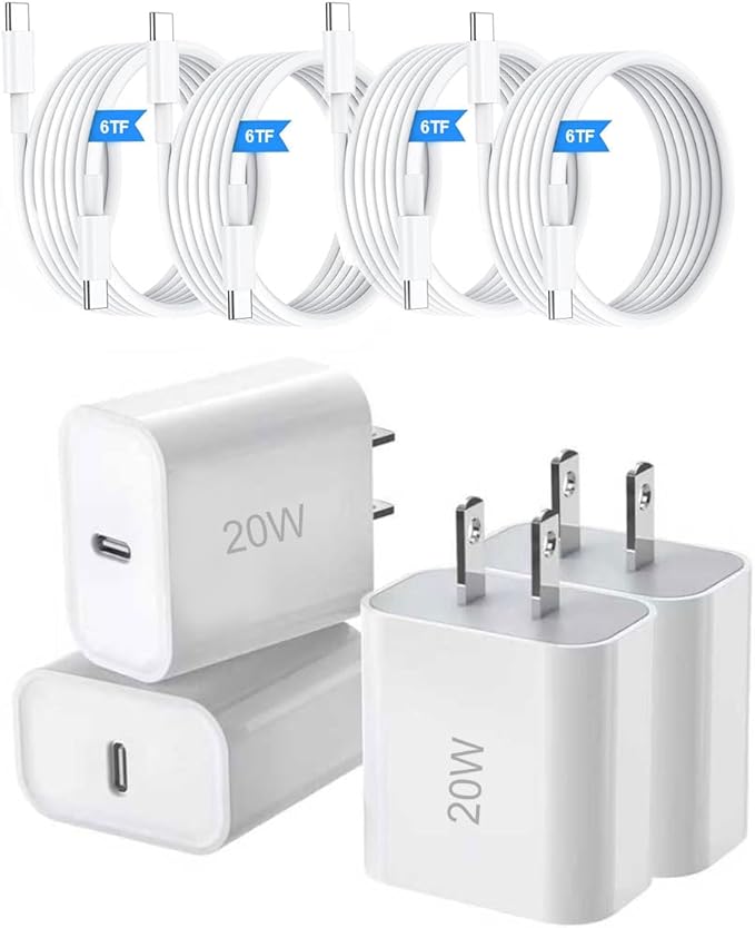Type C Charger Fast Charging，4 Pack USB C Charger Block，20W Type C Fast Wall Charge Power Adapter for i Phone 17/17 Plus/17 Pro/16/16 Plus/16 Pro/15/15 Plus/15 Pro/S25/S24 and More