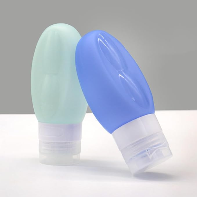 4pcs 90ml Silicone Refillable Travel Bottles for Toiletries, Leak Proof Shampoo Container Set with Peach Pink, White, Light Green, Sky Blue for Portable Personal Care