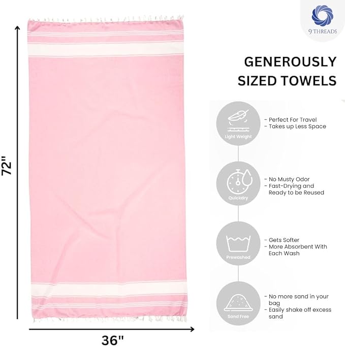 Cotton Turkish Beach Towel with Towels Oversized 36"x72" Pool Absorbent Extra Large Quick Dry Sand Travel Towel (Mix, 6 Pack)