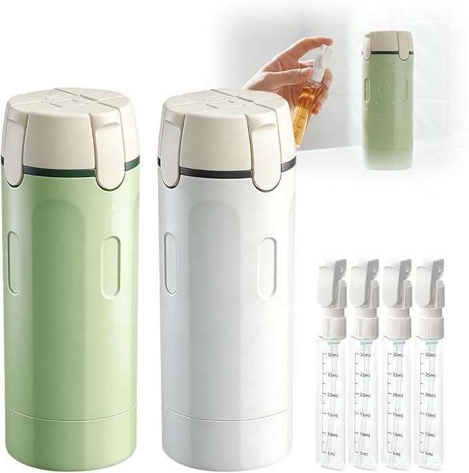 4 in 1 Travel Dispenser, 2026 New Travel Bottles for Toiletries, 4-in-1 Travel Refill Bottle Portable Travel Size Containers for Shampoo Lotion Conditioner Cream (Green+White)