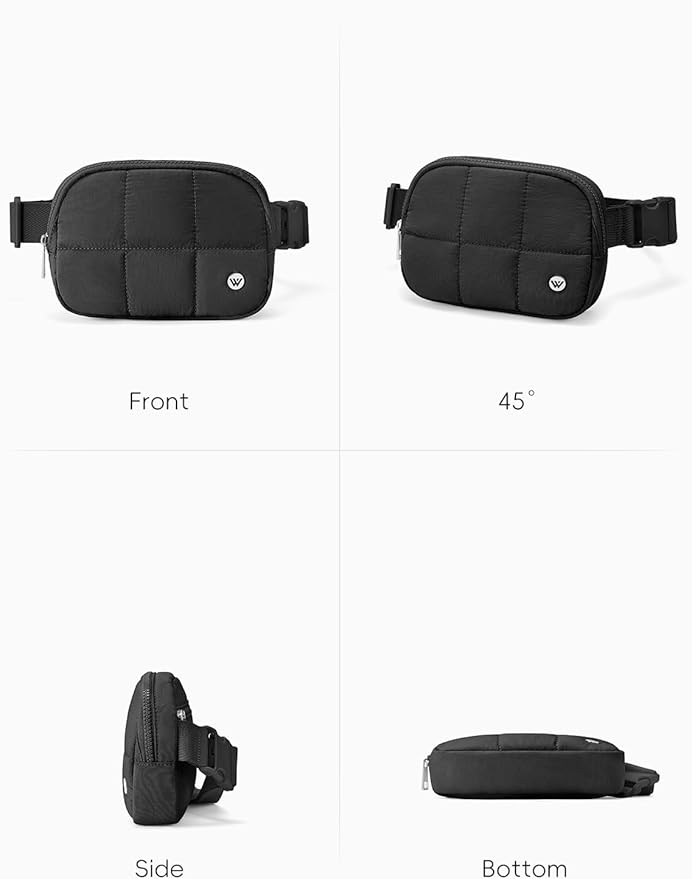 WESTBRONCO Puffer Fanny Packs for Women Quilted Nylon Waterproof Belt Bag with 2 Zipper, Puffy Crossbody Bag with Adjustable Strap, 1L Waist Bag for Travel Daily
