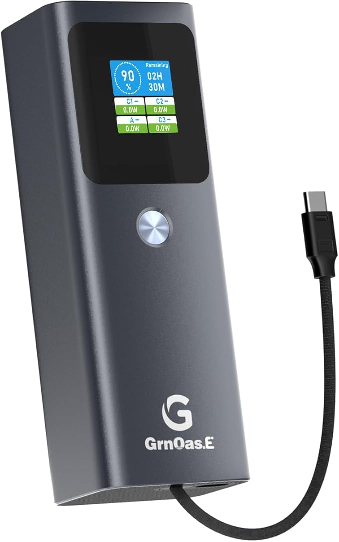 20000mAh Laptop Power Bank 100W with Built-in USB C Cable, Portable Charger Fast Charging, 100W PD Input, External Battery Pack for MacBook Pro/Air, iPhone 17/16/15, iPad, Galaxy S26/S25, Dark Gray