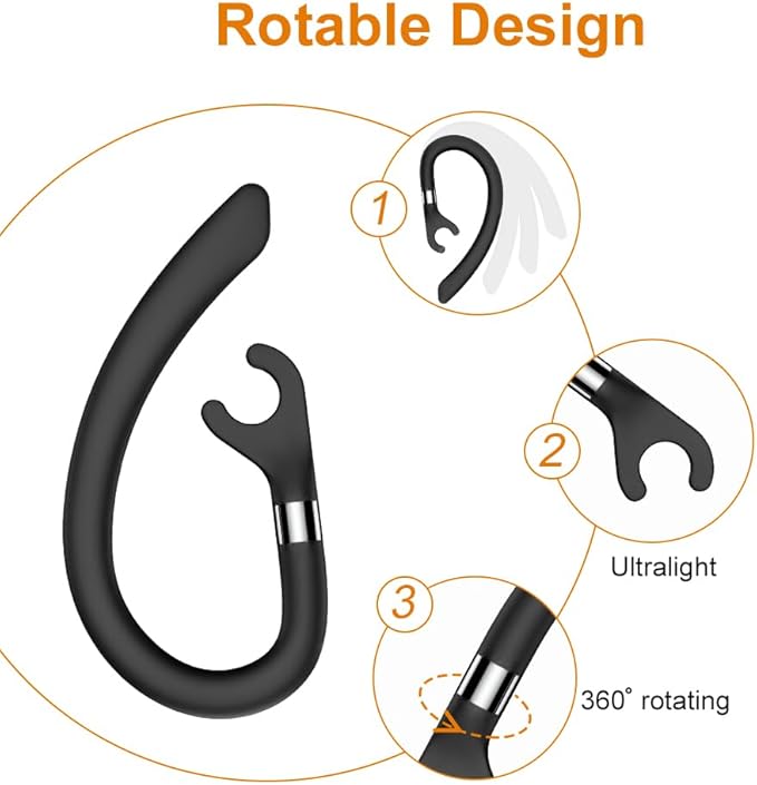 New bee Ear Hooks Replacement Ear Hook Clips- Snap-in Headset Spare Clamp Hook (Black, 3 Pack+Silicon)