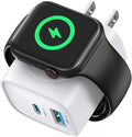 TOPADRE PD 20W USB C Charger Block for Apple Watch,3-in-1 Charging Station with Built-in Wireless Charger, Dual Ports Compatible with Apple Watch, iPhone, AirPods, White