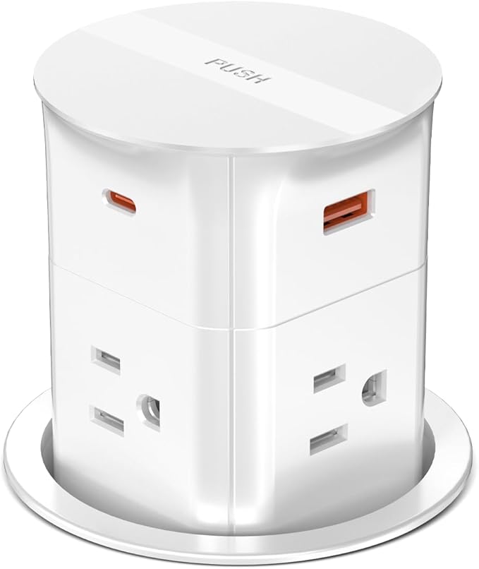 Pop up Outlet for Countertop with PD 20W USB C Fast Charging,3.15" Desk Grommet Power Station,4 Outlets,4 USB,Kitchen Island Pop Up Electrical Outlet, Office Power Supply