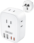 LENCENT Australia New Zealand Power Plug Adapter, US To Australia Plug Adapter with 4 Outlets, 4 USB Ports(2 USB C), Type I Plug Converter for US to AU Argentina China Fiji, Travel Essentials
