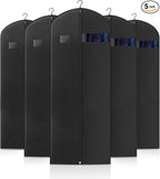 Hleelomi 5 Pack 60-inch Suit Bag Garment Bag for Travel and Storage, Garment Bags for Hanging Clothes with Zipper and Visible Transparent Window, Black