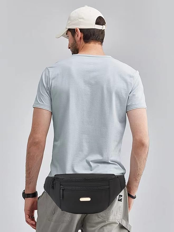 Fanny Packs for Men Women, Fashion Waterproof Waist Packs for Travel Walking Running Cycling Black