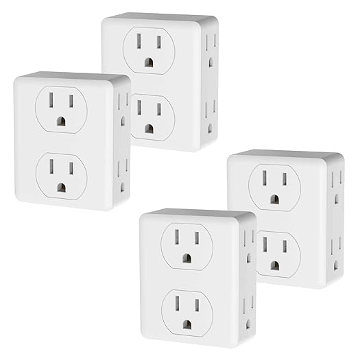 Outlet Extender, HICITY Multi Plug Outlet with 6 Electrical Outlets Adapter, 3-Prong Wall Outlet Tap for Cruise Ship Home Office Dorm, White (4 Pack)