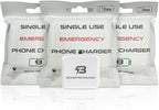 3-Pack Single-Use Emergency Phone Charger | Dead Phone? Just Plug in — No Cables Needed | Lightning | Pre-Charged | TSA-Approved