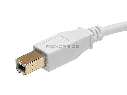 Monoprice 108616 6ft USB 2.0 A Male to B Male 28/24AWG Cable - (Gold Plated) - WHITE for Printer Scanner Cable 15M for PC, Mac, HP, Canon, Lexmark, Epson, Dell, Xerox, Samsung and More!